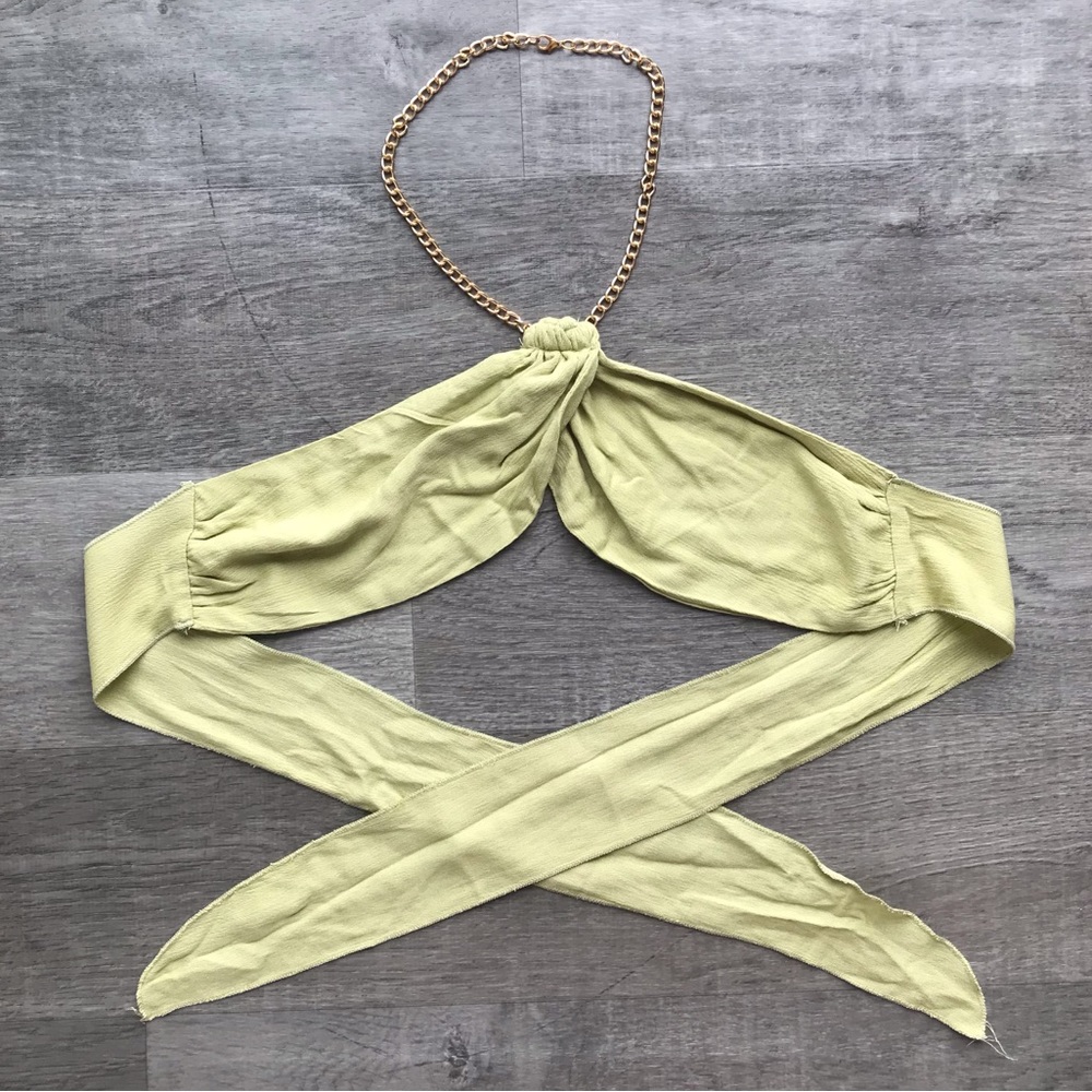 Green Backless Tie Up Halter Top ♡